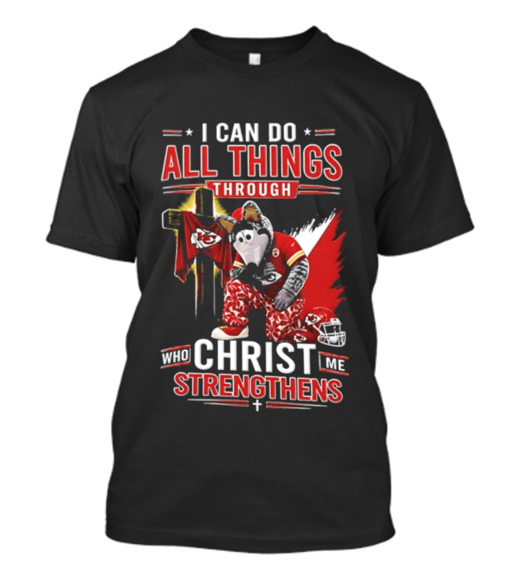 I Can Do All Things Through Christ Who Strengthens Me Kansas City Chiefs Football Player Kneeling Prayer Cross T-Shirt