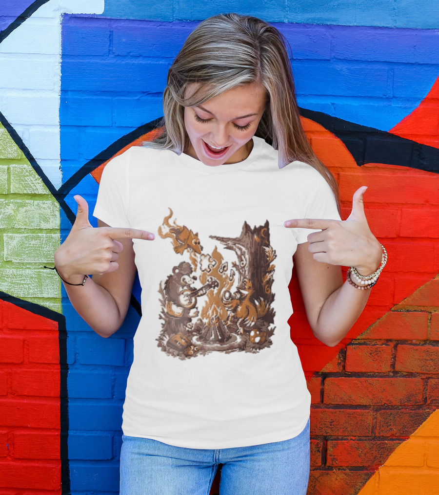 Banjo Kazooie Bear And Bird Music Campfire Jiggy Pixel T-Shirt