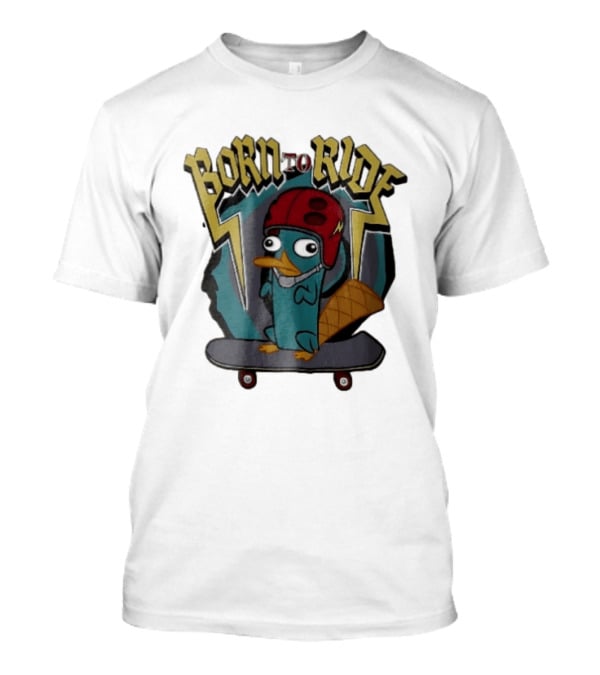Born To Ride Cartoon Platypus Red Helmet Skateboard T-Shirt