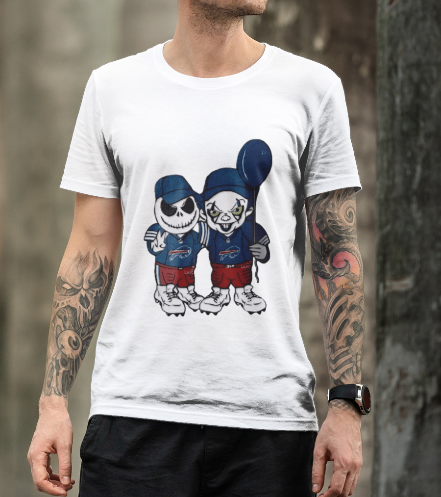 Buffalo Bills Halloween 2026 Jack Skellington Clown Balloon Football T-Shirt