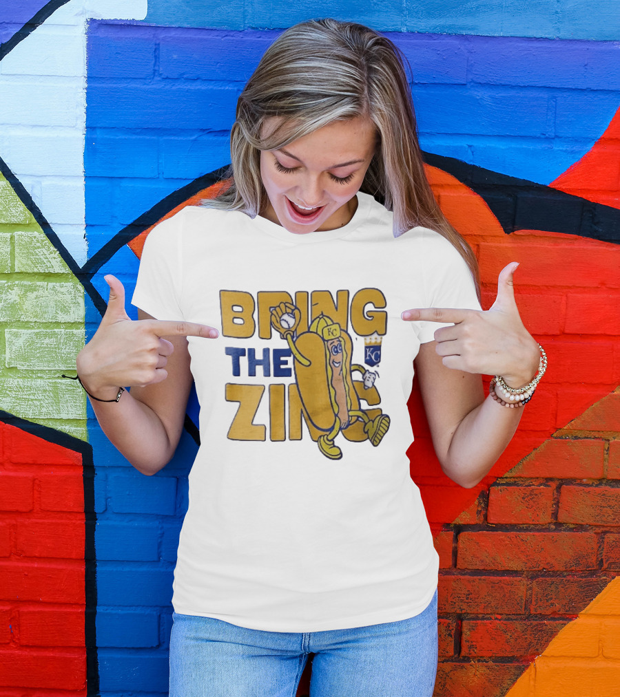 Kansas City Royals Bring The Zing Cartoon Hot Dog KC Baseball Glove T-Shirt