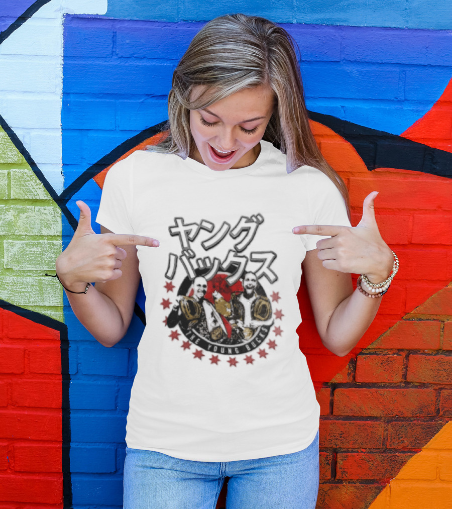 Young Bucks Wrestling Tag Team With Championship Belts And Red Star Circle T-Shirt