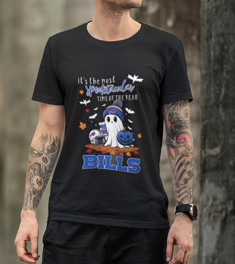 Buffalo Bills Spooktacular Ghost Football Helmet Pumpkin Halloween Time T-Shirt