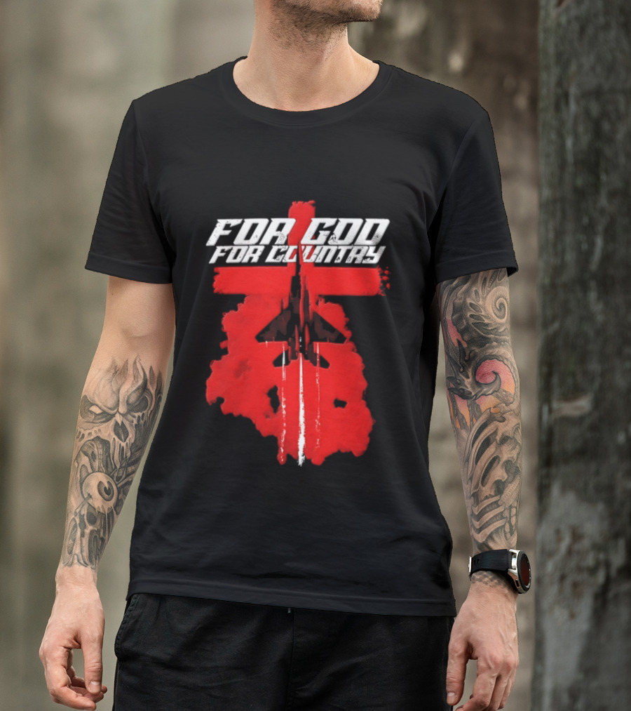 For God And For Country Red Fighter Jet Cross T-Shirt