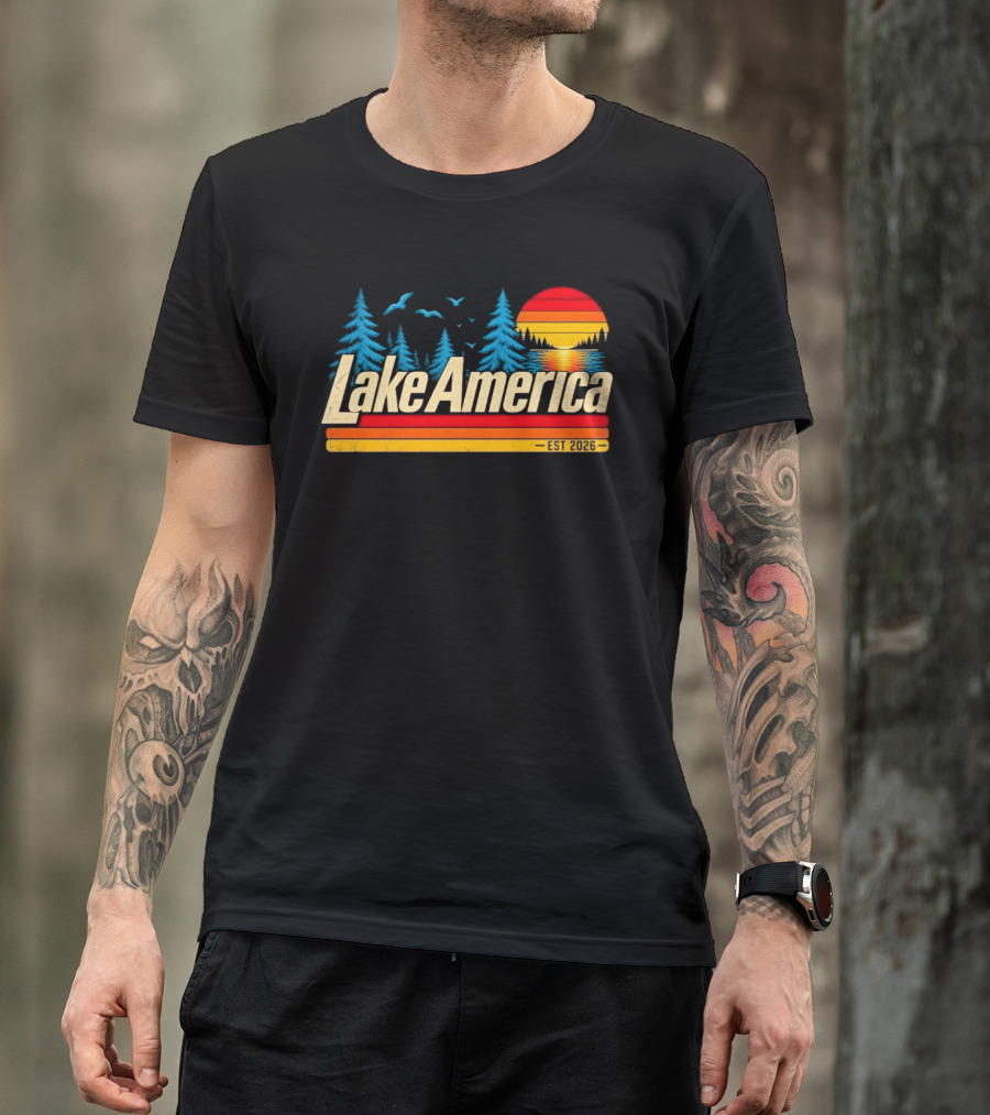 Lake America Est 2026 Sunset Trees Birds T-Shirt