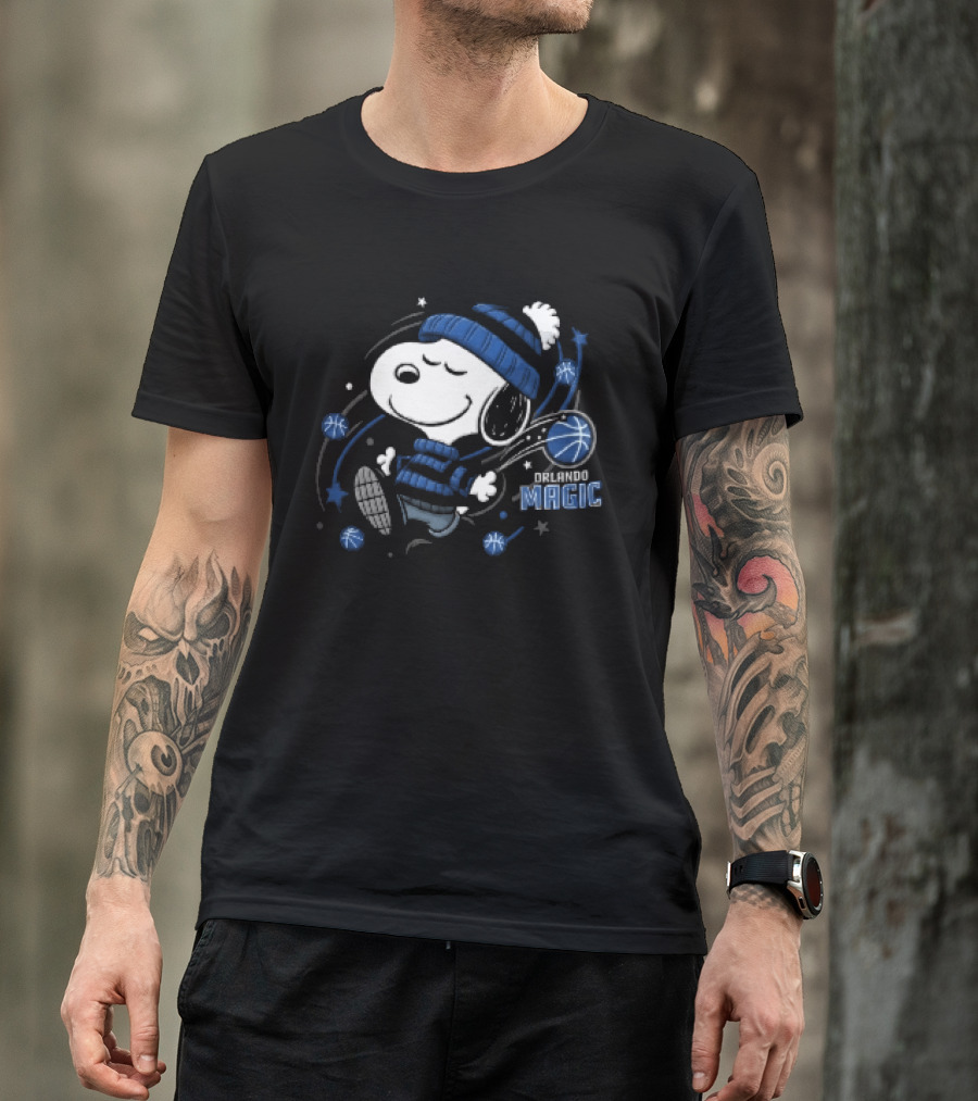 Snoopy Orlando Magic NBA Striped Beanie Basketball Stars T-Shirt