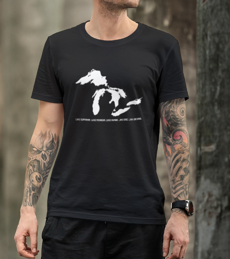 Lake Superior Michigan Huron Erie Ontario Map Of Great Lakes T-Shirt