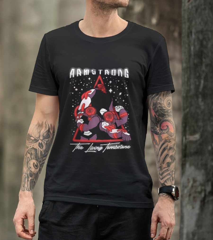 Armstrong Three Armored Sci Fi Astronauts Red Triangle Starfield Cartoon T-Shirt
