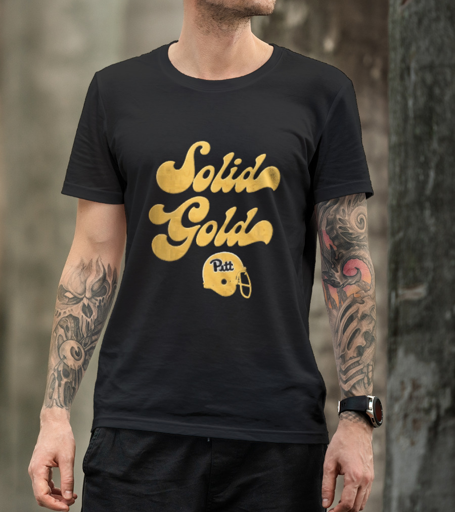 Pittsburgh Panthers Solid Gold Script Font Yellow Football Helmet T-Shirt