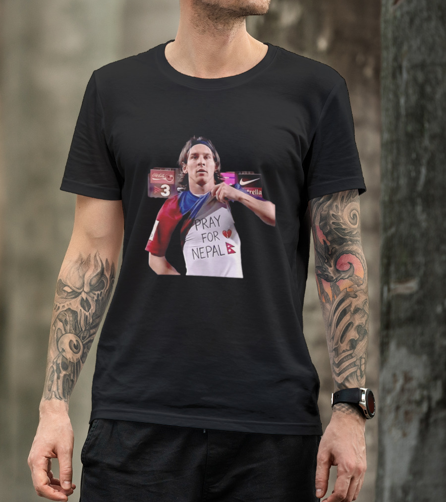 Messi Pray For Nepal 2026 Coca Cola Nike Estrella Football T-Shirt