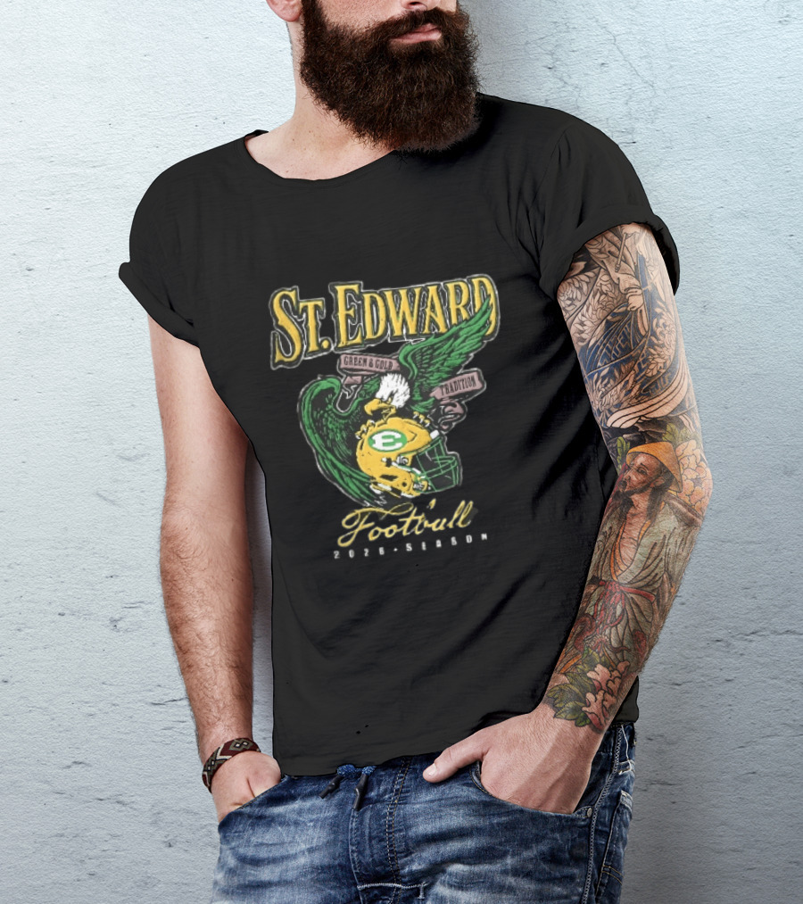 St Edward Green And Gold Tradition Football 2026 Season Eagle Helmet T-Shirt