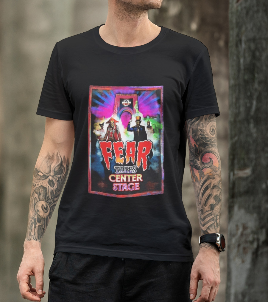 Universal Studios Fear Takes Center Stage Horror Characters Neon Archway Fog T-Shirt