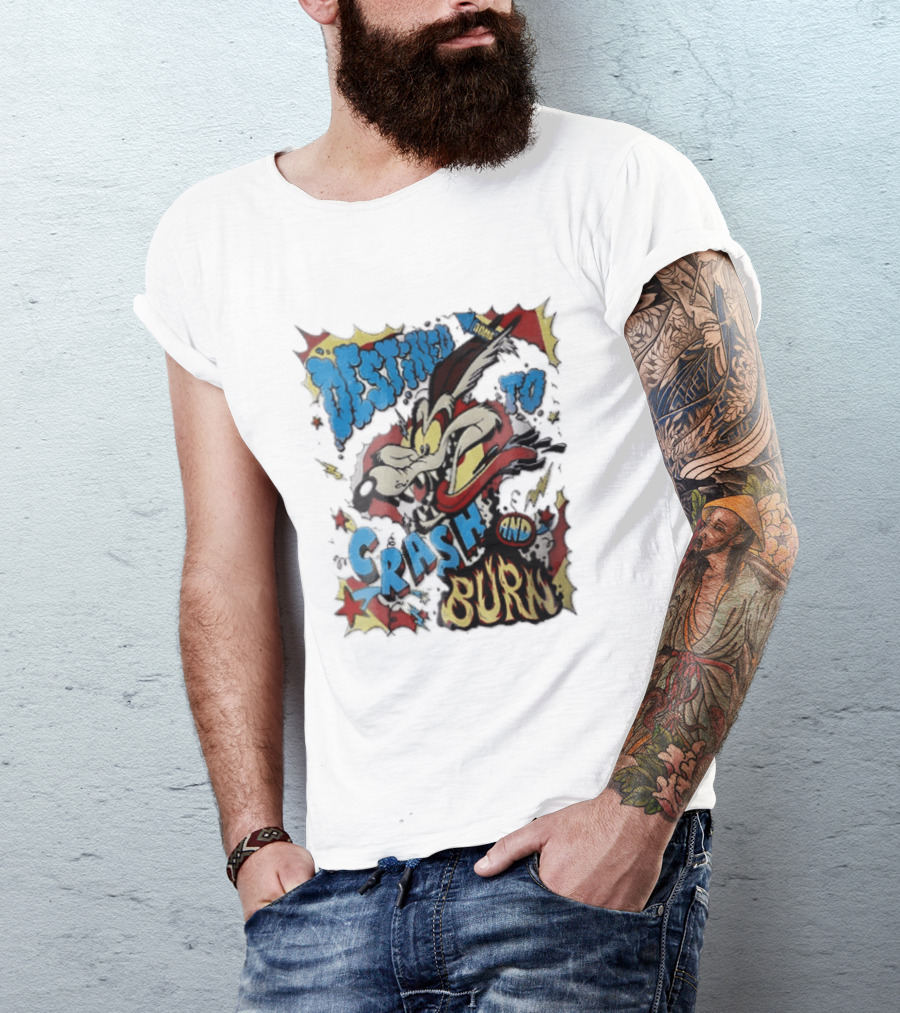 Acme Destined To Crash And Burn Cartoon Wile E. Coyote Rocket Flames T-Shirt