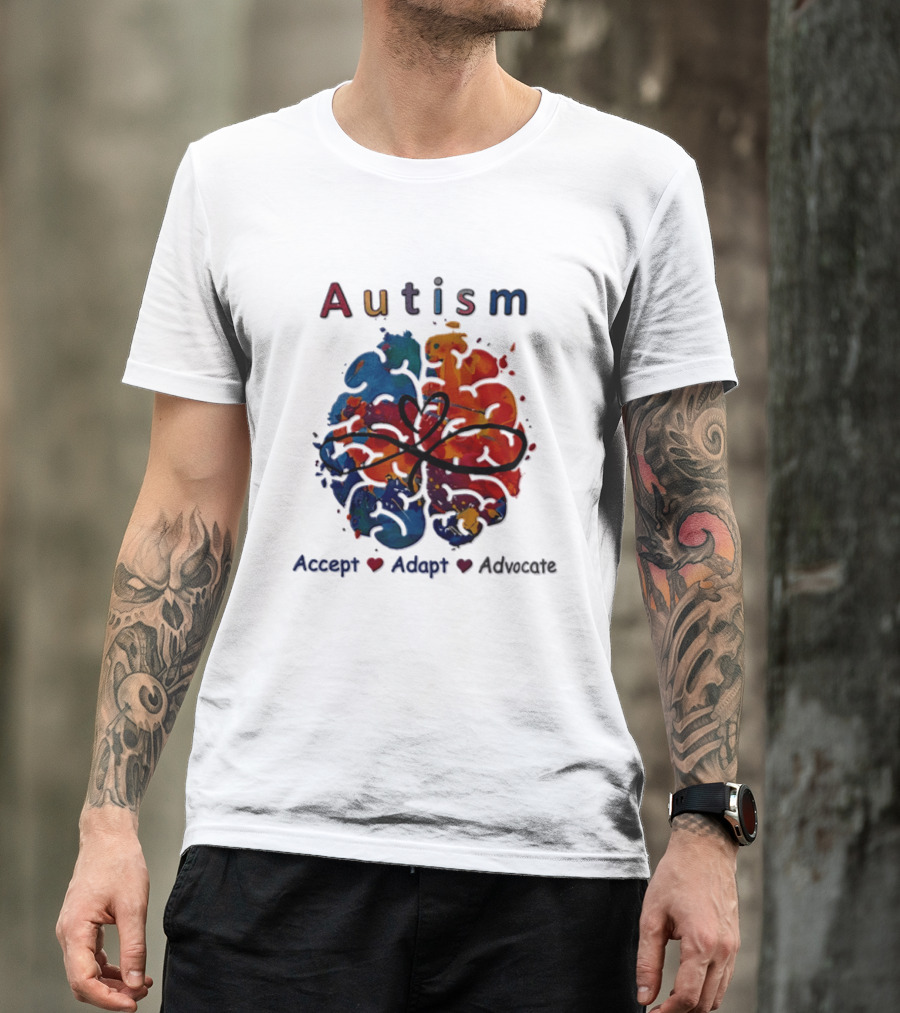 Autism Infinity Heart Accept Adapt Advocate Colorful Watercolor Brain T-Shirt