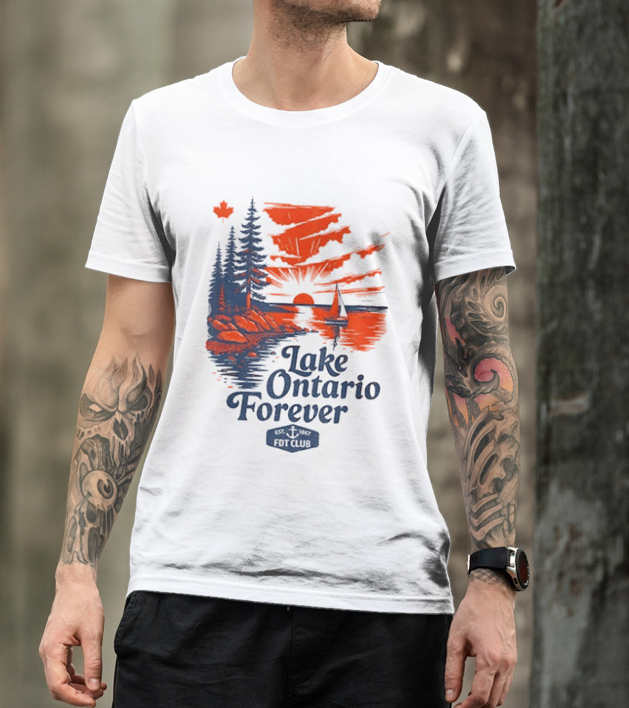 Lake Ontario Forever Sunset Sailboat FDT Club Canada Maple Leaf Scenery T-Shirt