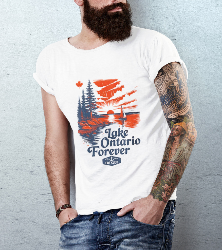 Lake Ontario Forever Sunset Sailboat FDT Club Canada Maple Leaf Scenery T-Shirt
