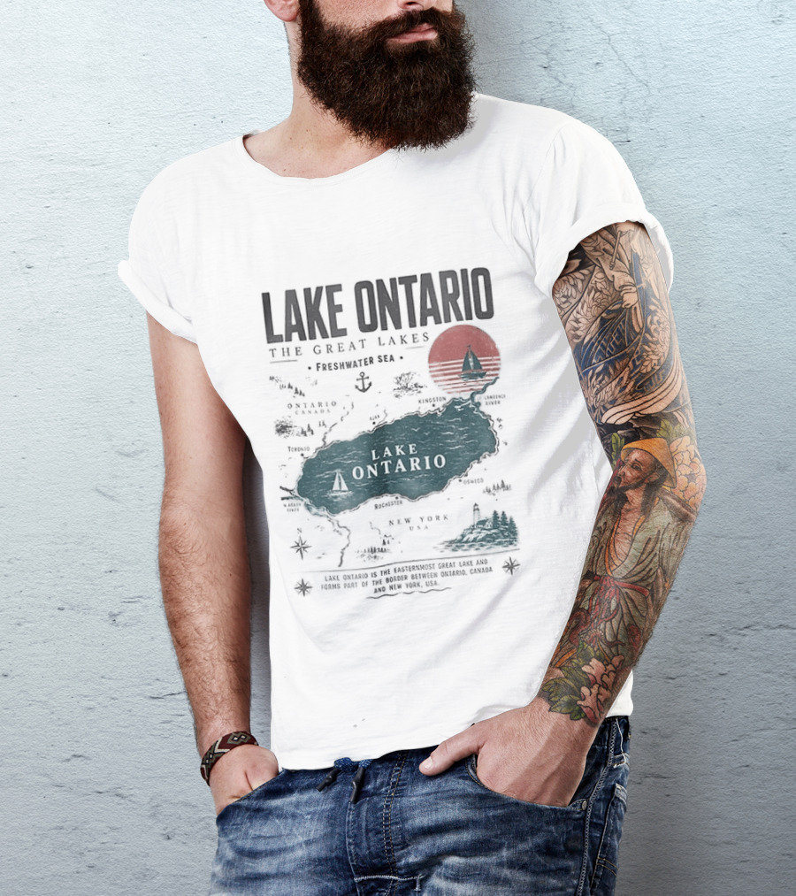 Lake Ontario Map And Sailboat The Great Lakes Resist T-Shirt