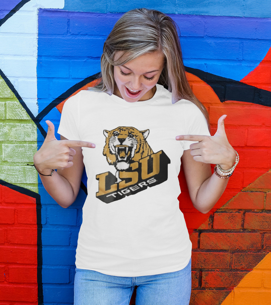 Louisiana State LSU Tigers Roaring 3D Block NCAA T-Shirt