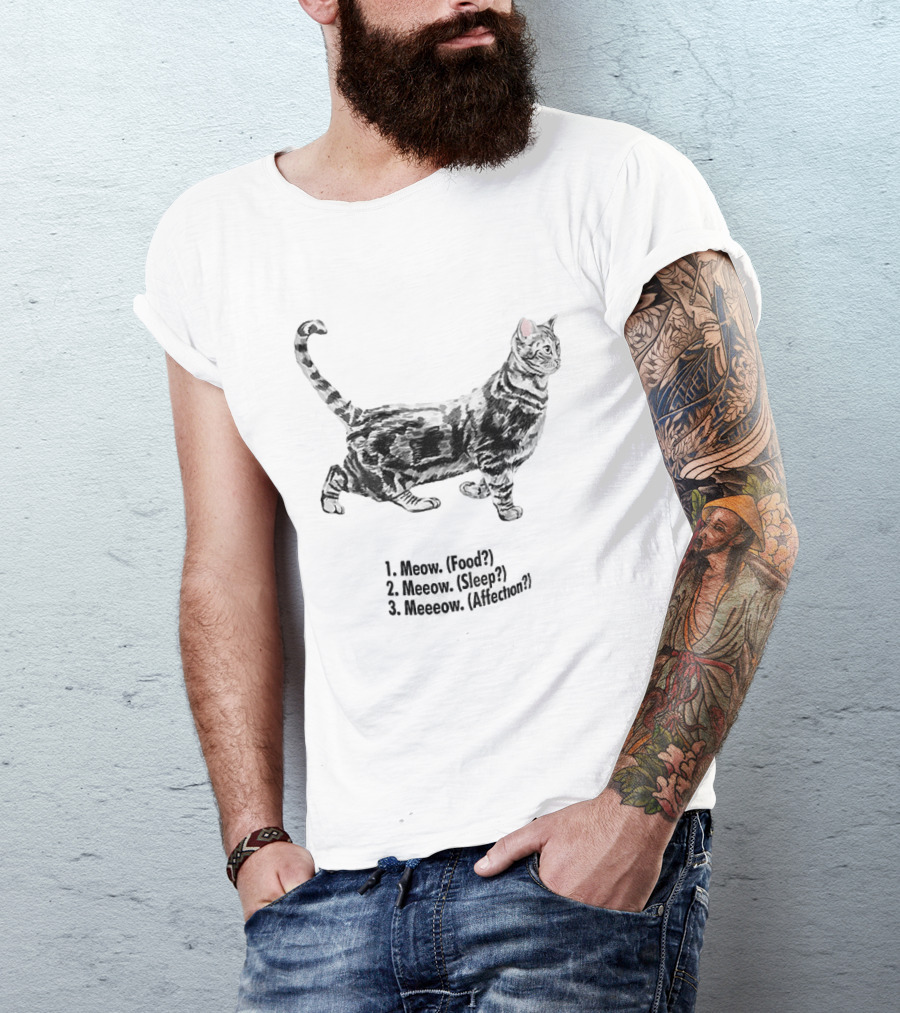 Meow Food Meeow Sleep Meeeow Affection Cat Lovers Humor T-Shirt