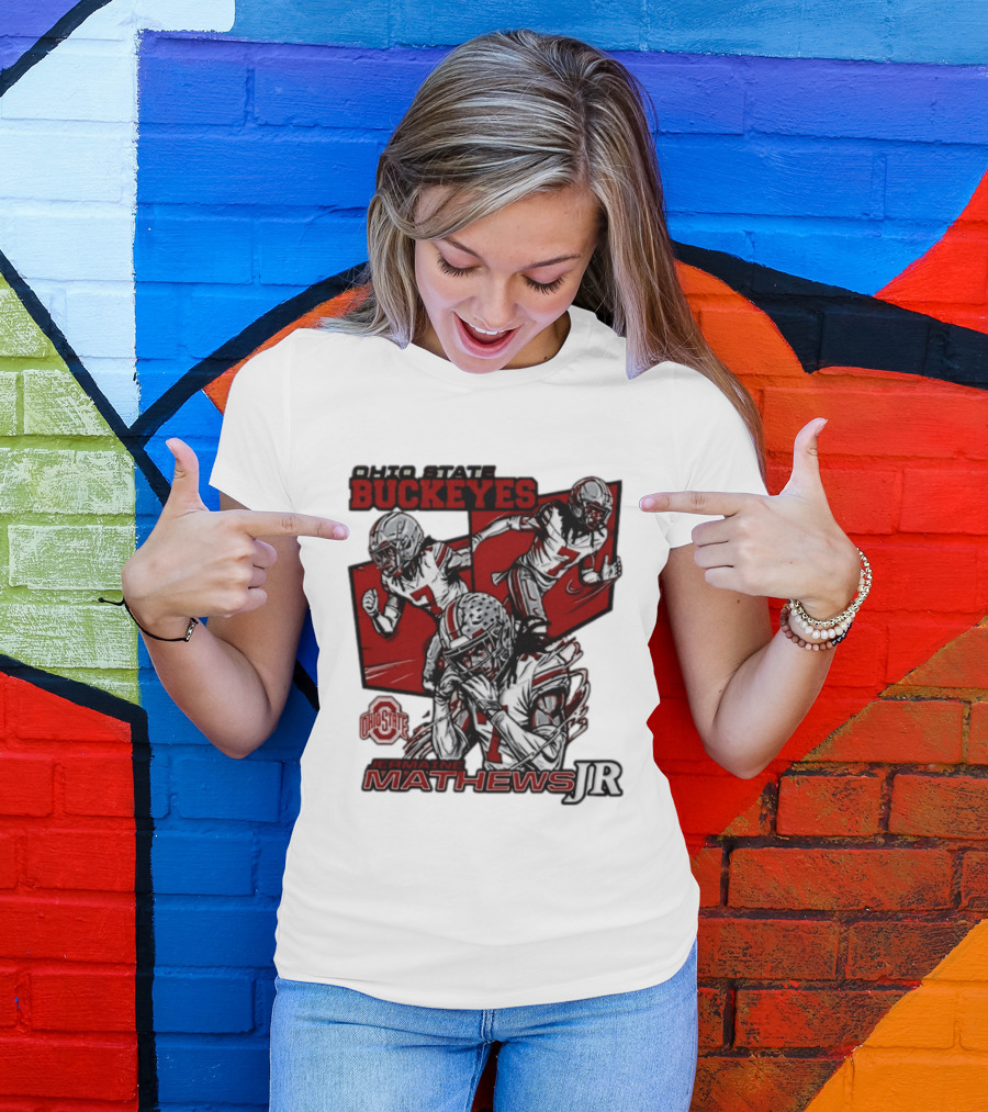 Ohio State Buckeyes Jermaine Mathews Jr. Comic Football Action T-Shirt