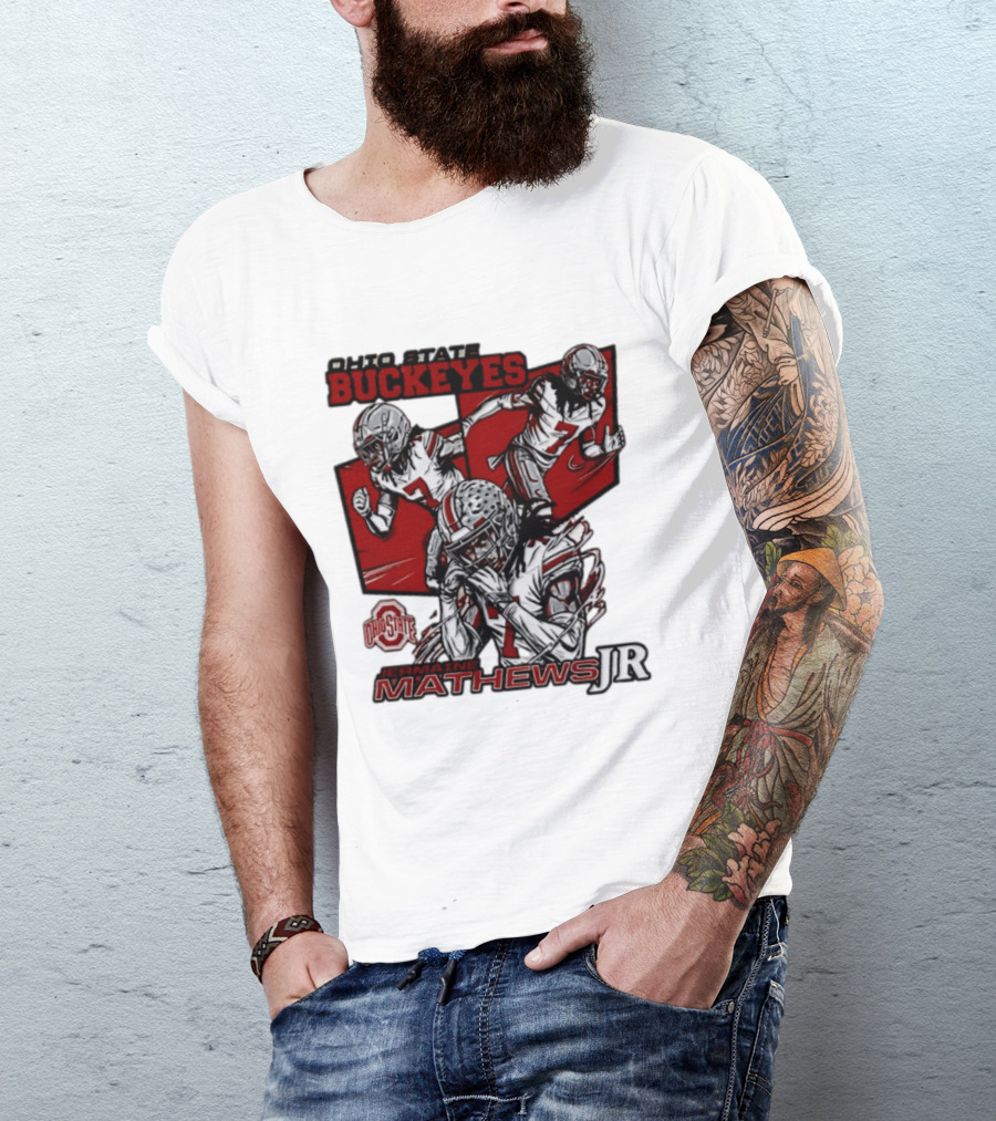 Ohio State Buckeyes Jermaine Mathews Jr. Comic Football Action T-Shirt
