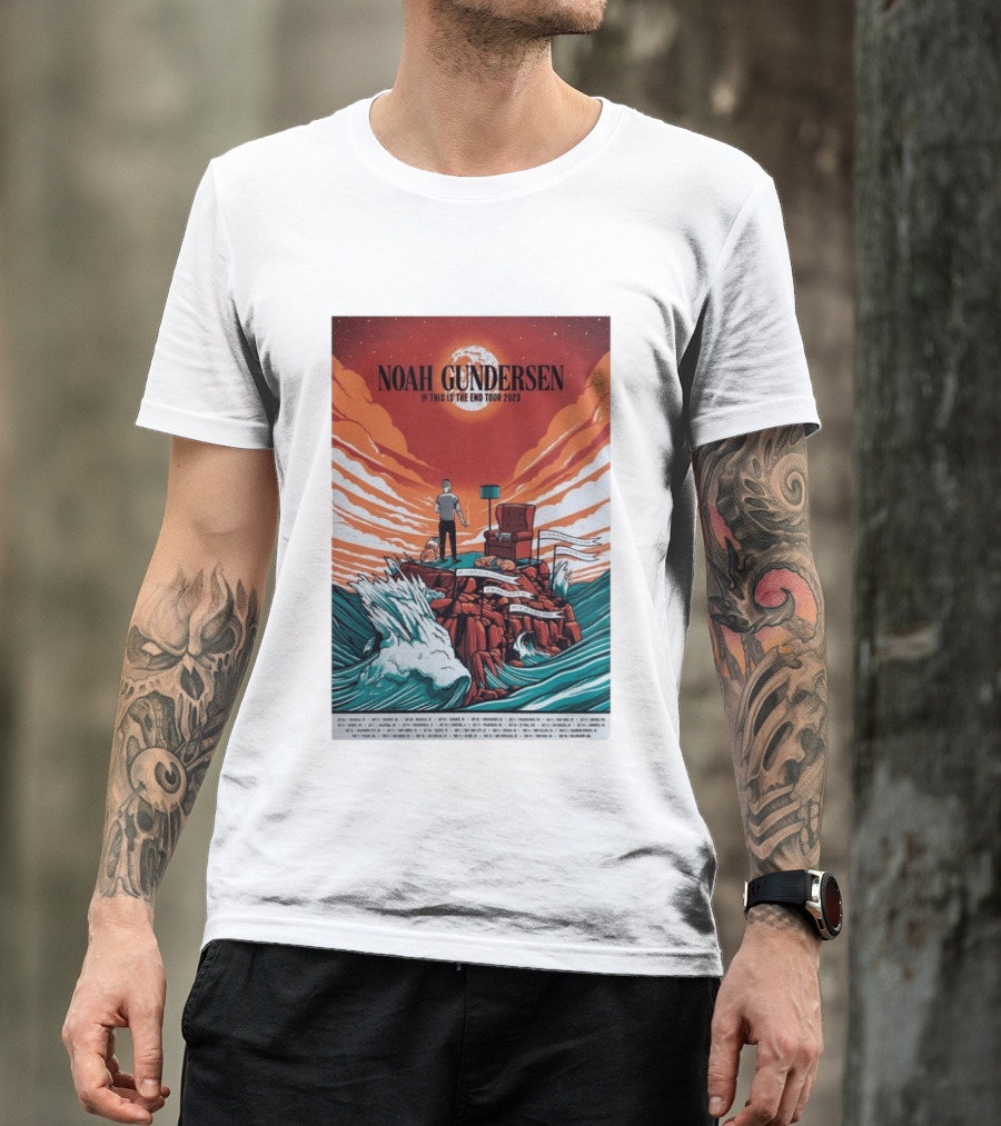 Noah Gundersen If This Is The End Tour 2023 Dramatic Ocean Waves Red Sky T-Shirt