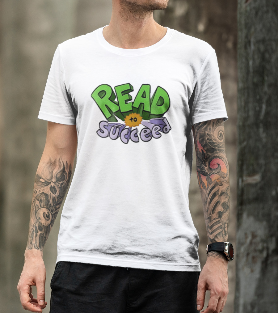 Read To Succeed Green Purple 3D Block Orange Burst Cartoon T-Shirt