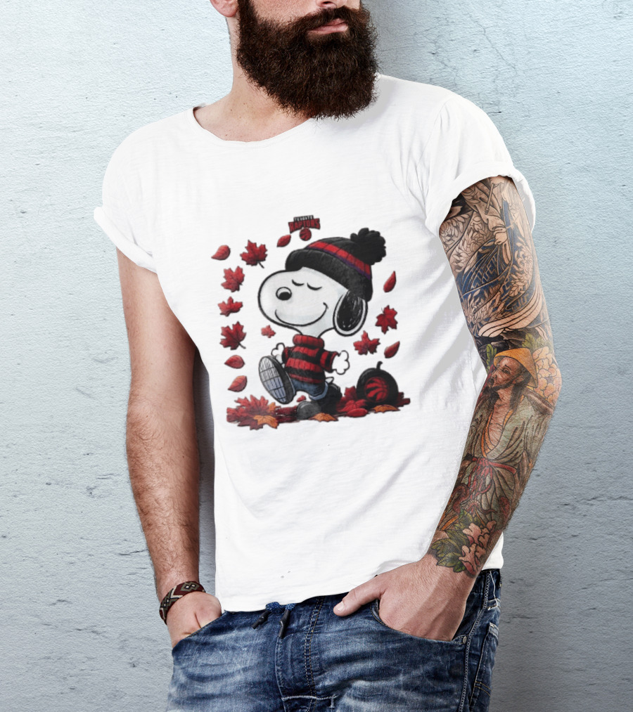 Toronto Raptors Snoopy Autumn Maple Leaves Pumpkin Walking T-Shirt