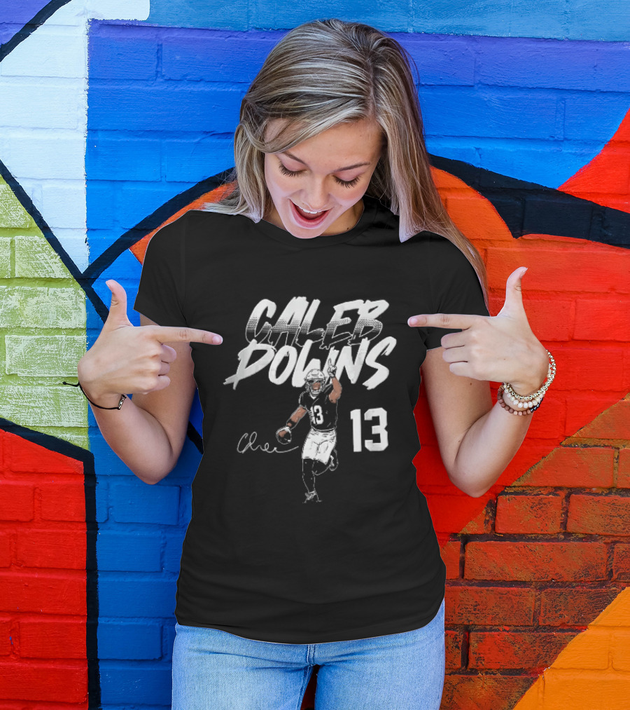 Caleb Downs 13 NCAA Football Player Signature Pointing Finger Vector T-Shirt