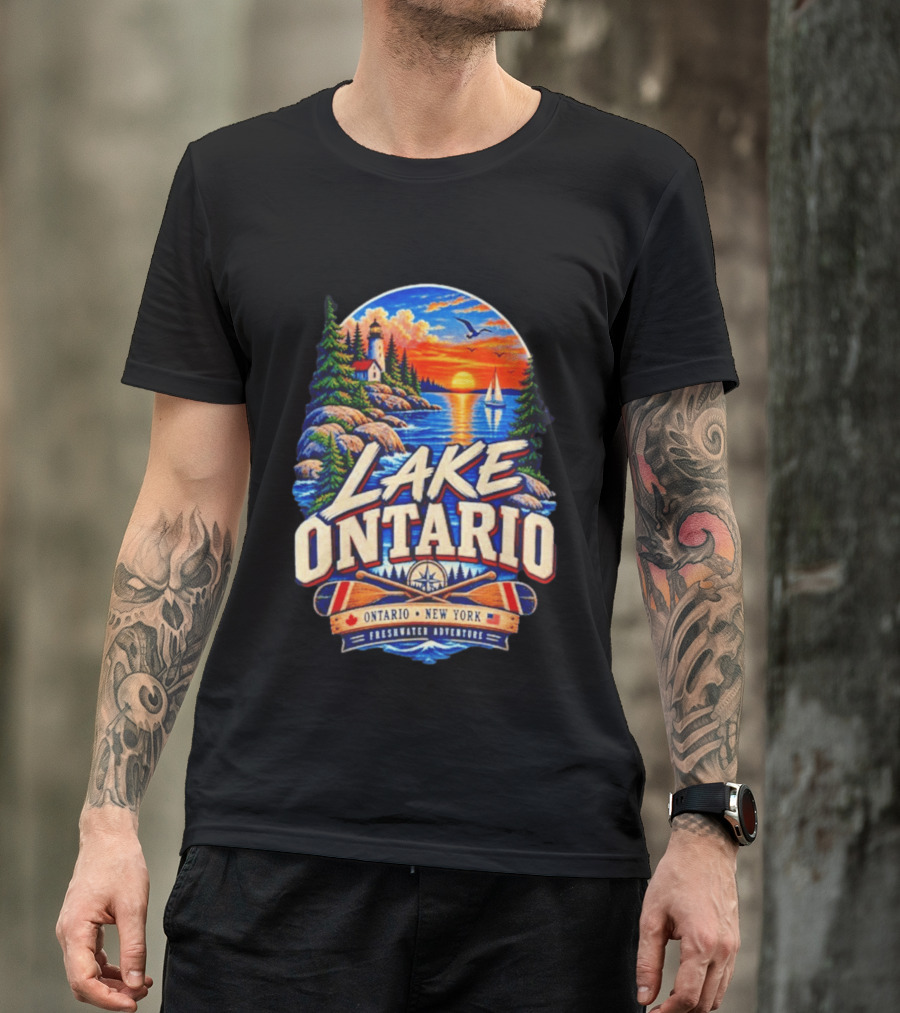 Lake Ontario New York Freshwater Adventure Sunset Sailboat Scene T-Shirt