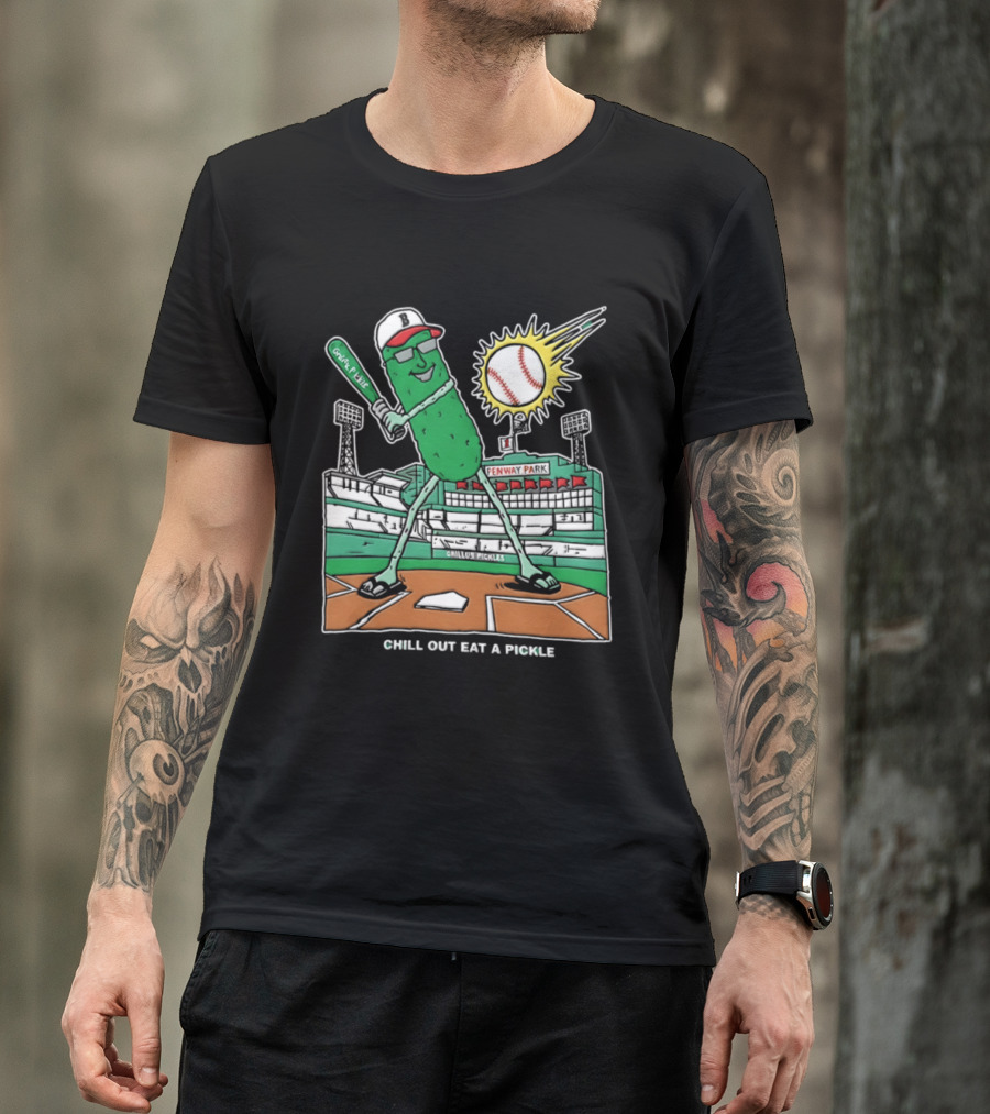 Grillo's Pickles Fenway Park Baseball Chill Out Eat A Pickle T-Shirt