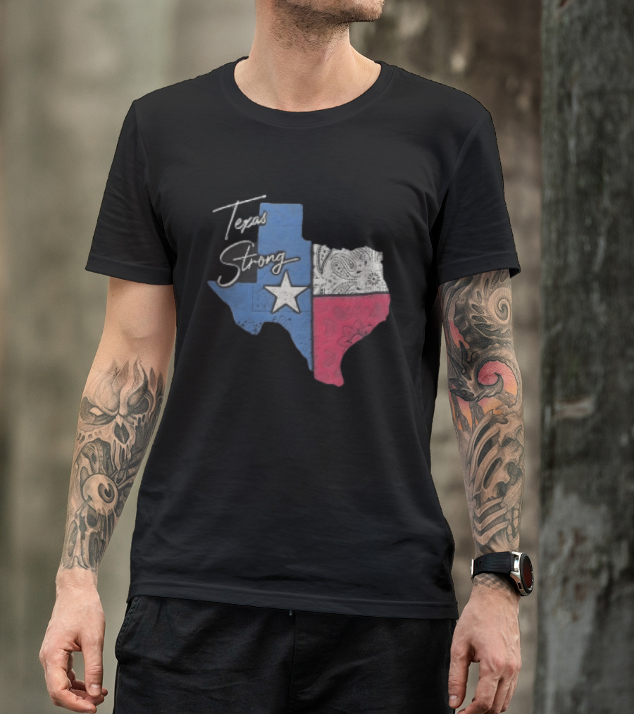 Texas Strong Lone Star Map Paisley Bandana Distressed T-Shirt