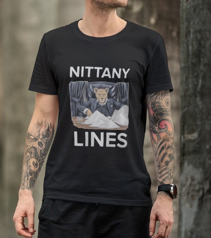 Nittany Lines Lion Tony Montana Pinstripe Suit Powder Pile T-Shirt