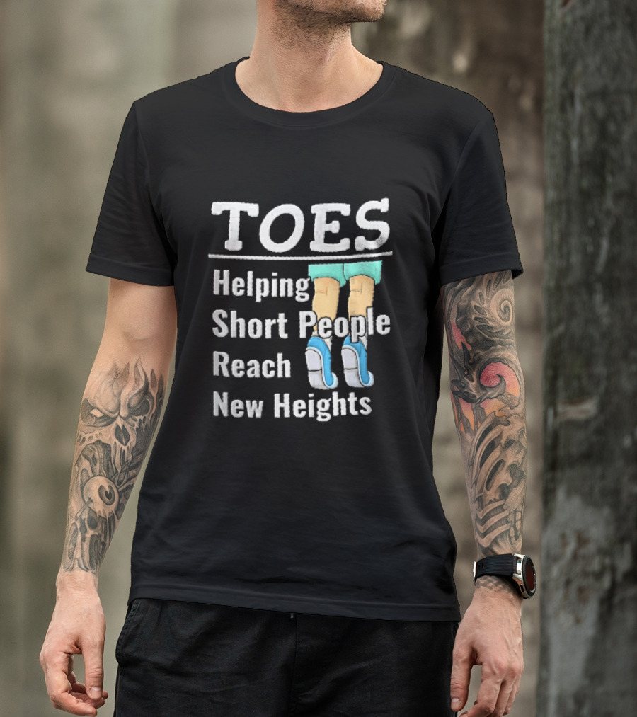 Toes Helping Short People Reach New Heights Tiptoe Cartoon Legs Blue Shoes T-Shirt
