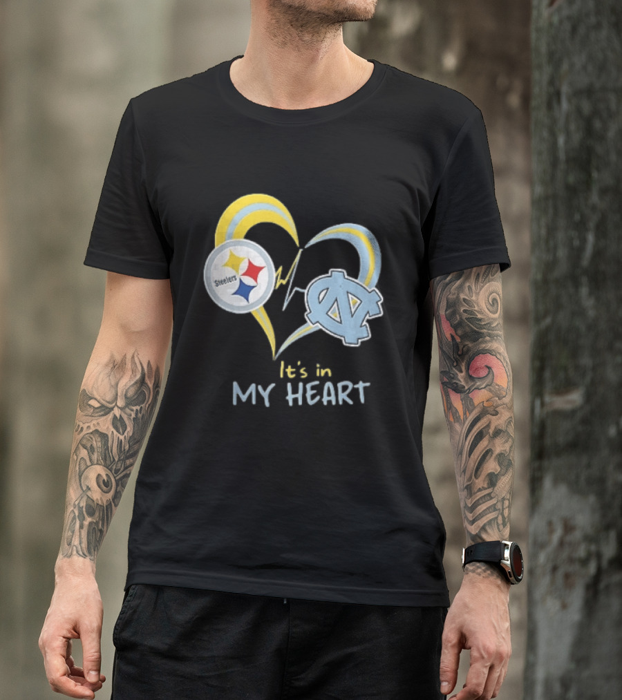 Pittsburgh Steelers North Carolina Tar Heels It's In My Heart EKG Heartbeat T-Shirt