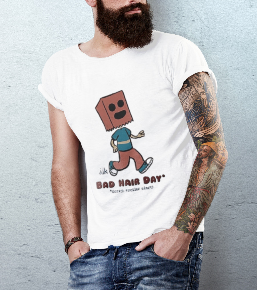 Sorry Spoiler Alert Jjk Bad Hair Day Cartoon Figure Paper Bag Head Walking T-Shirt