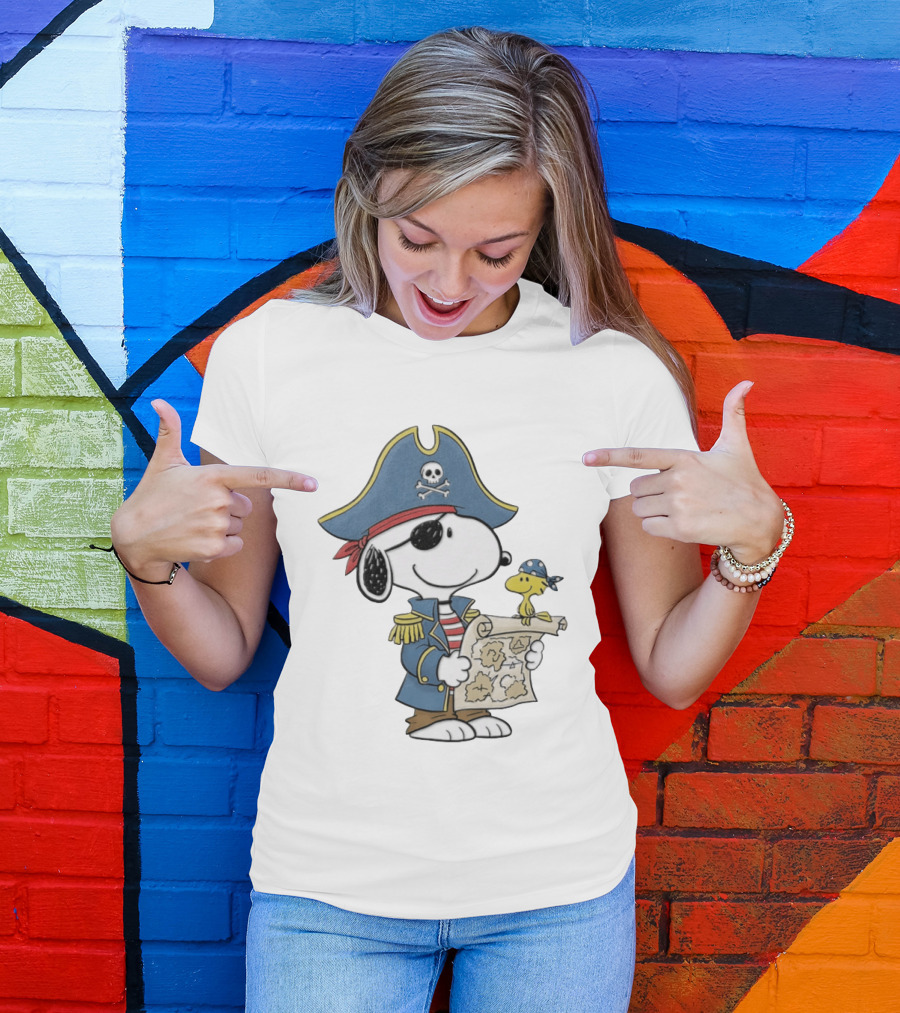 Snoopy Pirate Adventure With Treasure Map And Woodstock T-Shirt