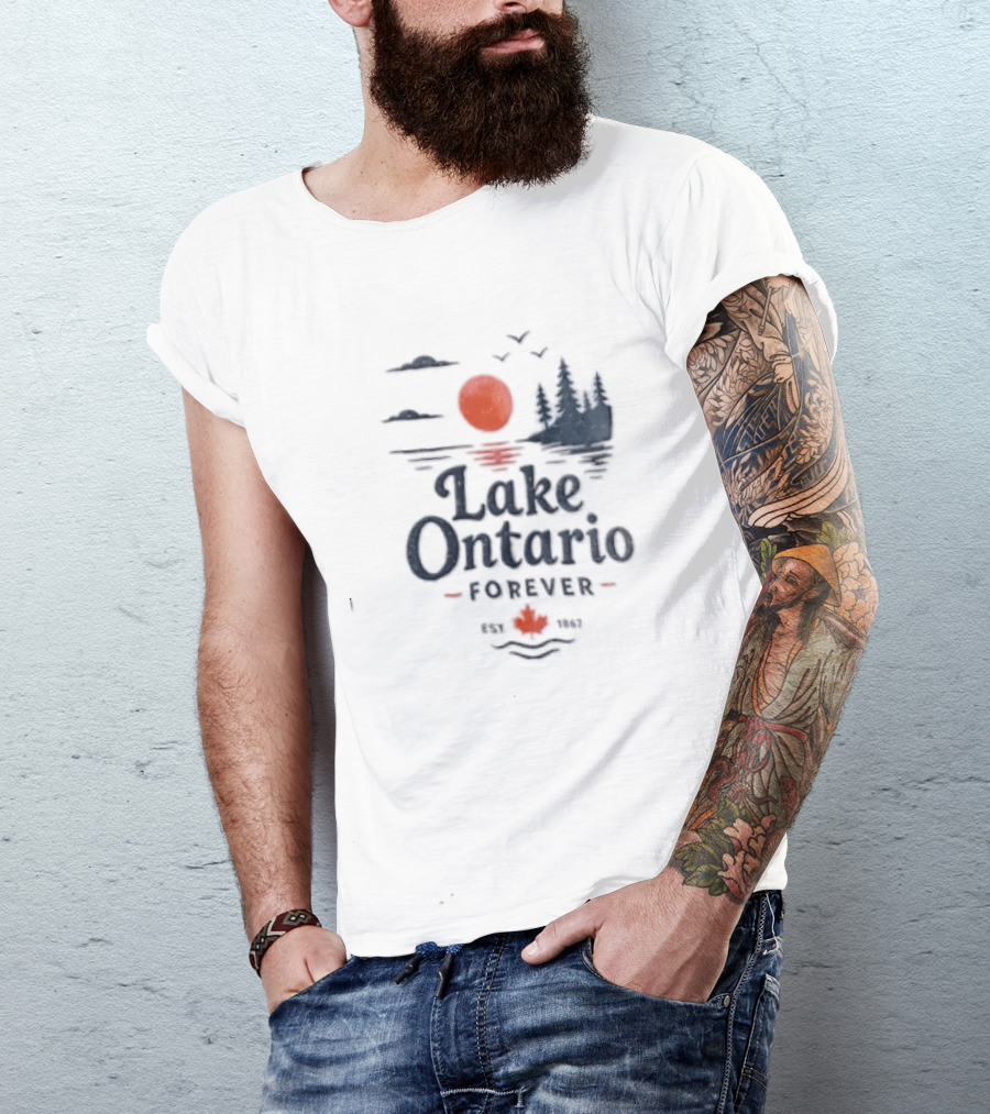 Lake Ontario Forever Est 1615 Sunset Pines Water Landscape T-Shirt