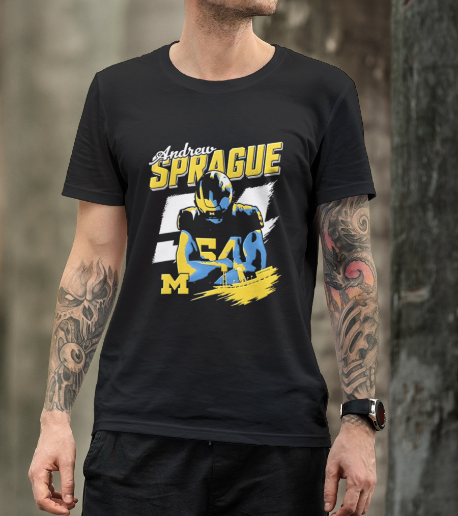 Andrew Sprague No 54 Michigan Wolverines Football M Helmet T-Shirt