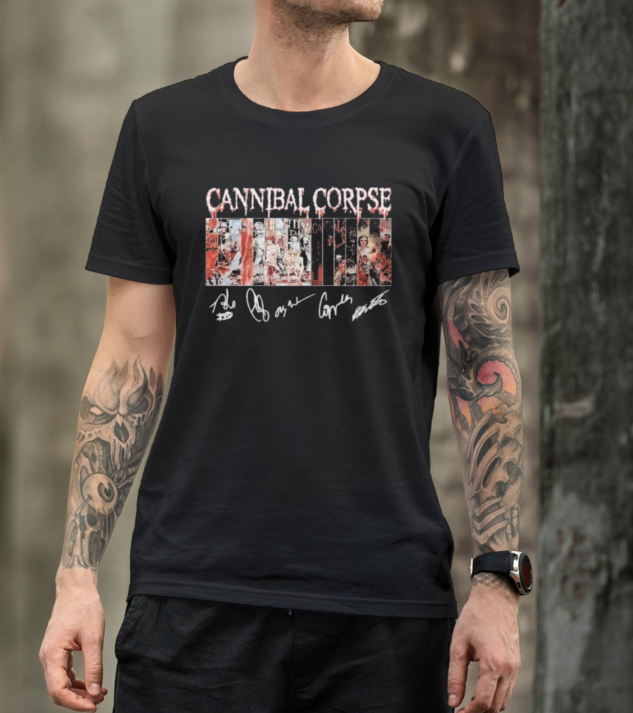 Cannibal Corpse Album Collage With Band Member Signatures T-Shirt