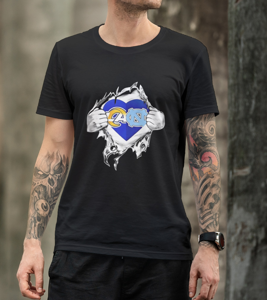 Los Angeles Rams Heart North Carolina Tar Heels Inside Me Football Fan Pride T-Shirt