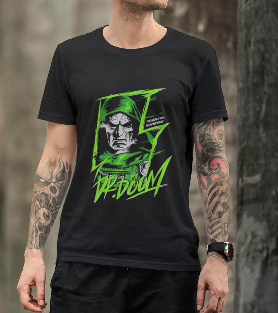 Masked Rebellion Dr Doom Comic Style Green T-Shirt