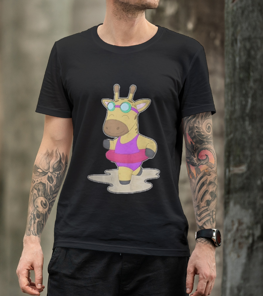 Giraffe Wearing Pink Swimsuit And Goggles With Inflatable Float Summer Fun T-Shirt