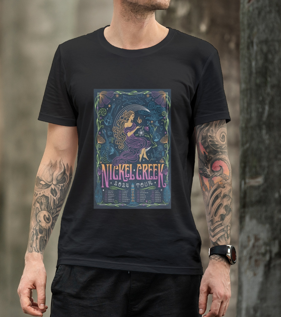 Nickel Creek 2024 Tour Mermaid And Musical Instruments T-Shirt