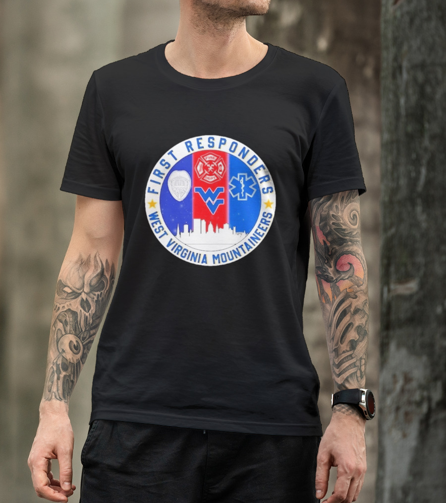 West Virginia Mountaineers First Responders Police Fire Department EMS Skyline T-Shirt