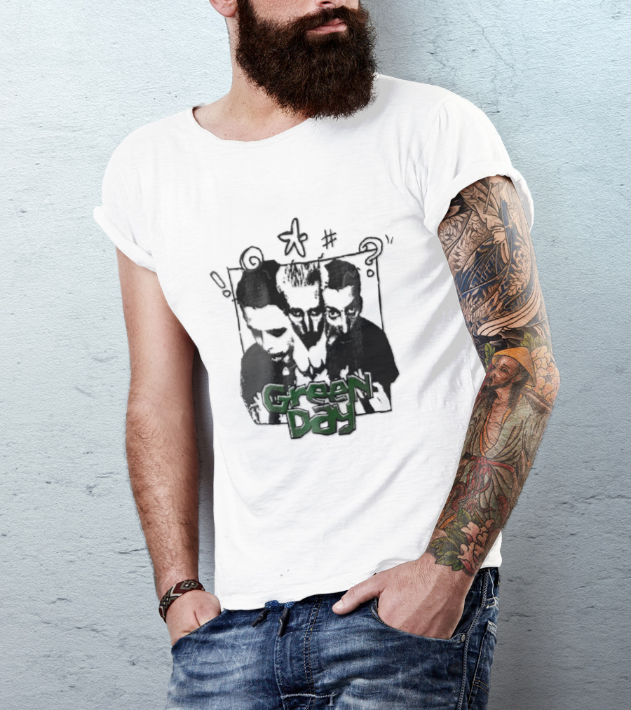 Green Day Billie Joe Armstrong Mike Dirnt Tre Trio High Contrast Doodles Stencil T-Shirt