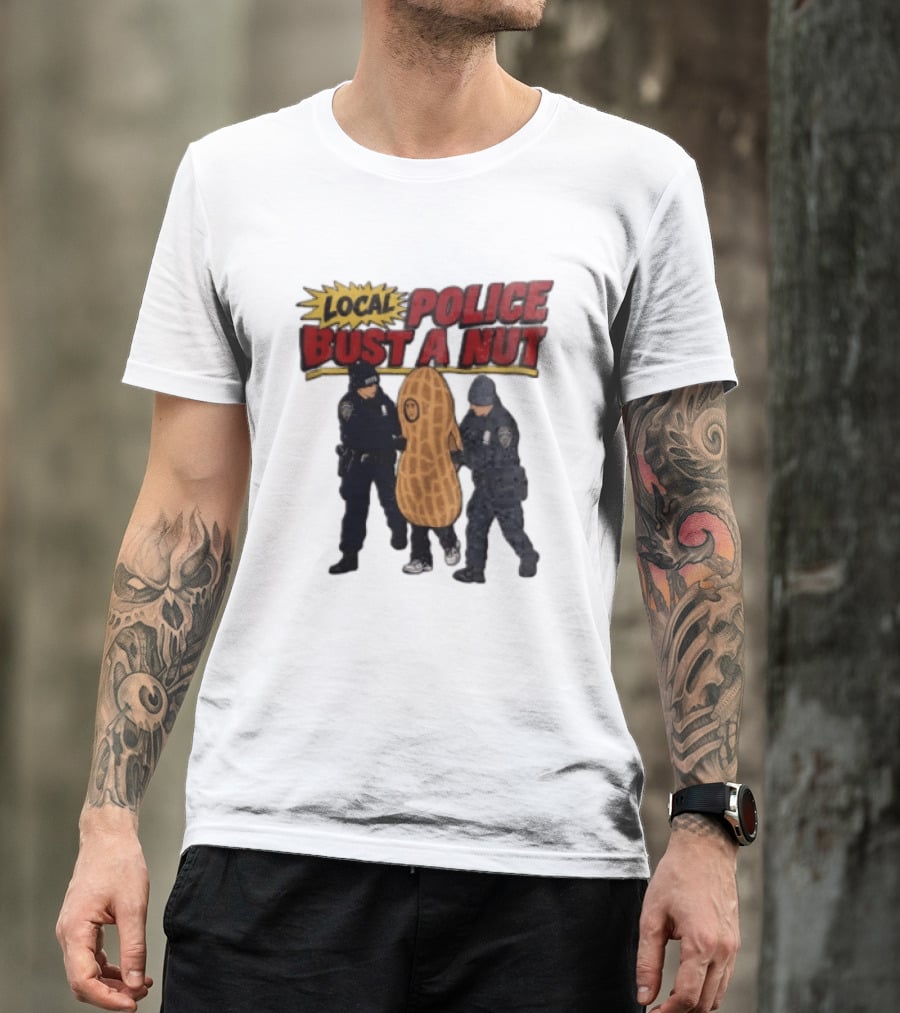 Local Police Bust A Nut Cartoon NYPD Officers Arresting Peanut T-Shirt