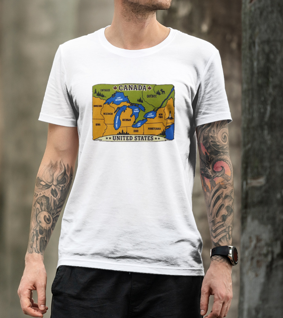 Map Of The Great Lakes Region Canada United States Ontario Québec Michigan Wisconsin New York Pennsylvania Minnesota Iowa T-Shirt