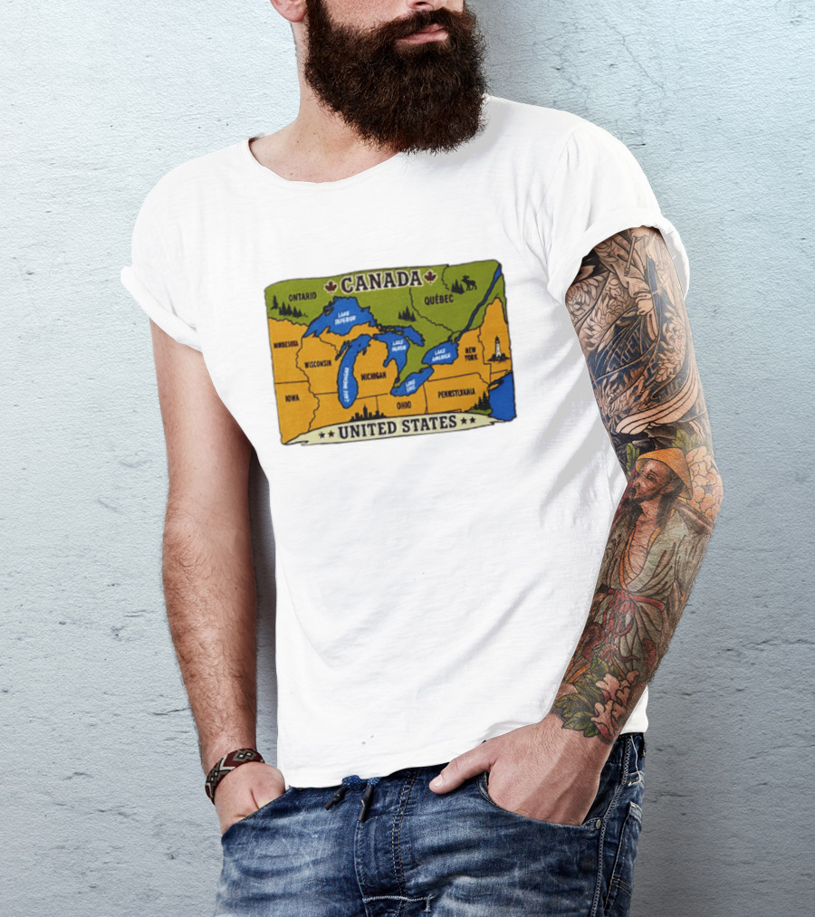 Map Of The Great Lakes Region Canada United States Ontario Québec Michigan Wisconsin New York Pennsylvania Minnesota Iowa T-Shirt