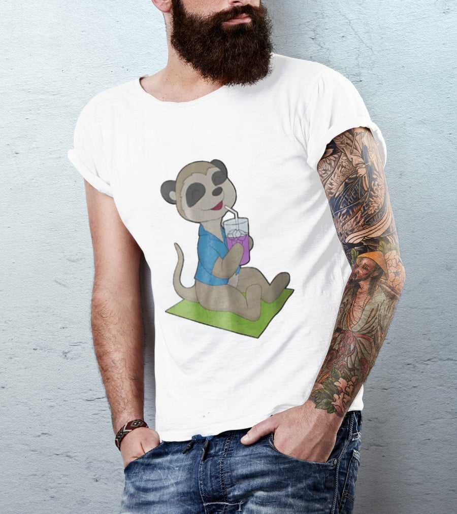 Meerkat Relaxing With Tropical Drink On Beach Towel Summer Fun T-Shirt